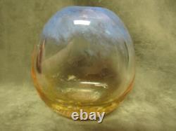 Vintage Caithness Scotland Seagull Engraved Art Glass Vase Blue Tan Spatter