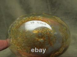 Vintage Caithness Scotland Seagull Engraved Art Glass Vase Blue Tan Spatter