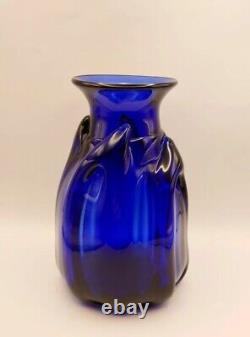 Vintage Chet Cole BMFA Cobalt Blue Hand Blown Art Glass Vase Signed 8
