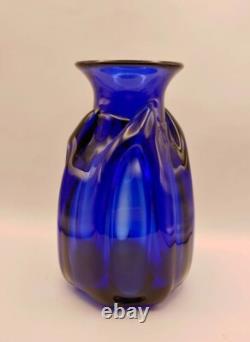 Vintage Chet Cole BMFA Cobalt Blue Hand Blown Art Glass Vase Signed 8