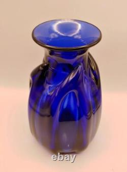 Vintage Chet Cole BMFA Cobalt Blue Hand Blown Art Glass Vase Signed 8