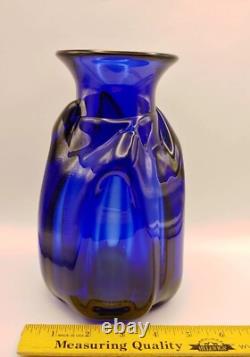 Vintage Chet Cole BMFA Cobalt Blue Hand Blown Art Glass Vase Signed 8