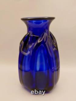 Vintage Chet Cole BMFA Cobalt Blue Hand Blown Art Glass Vase Signed 8