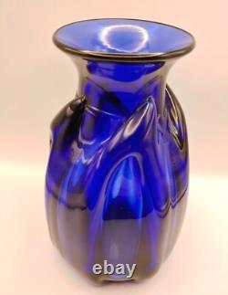 Vintage Chet Cole BMFA Cobalt Blue Hand Blown Art Glass Vase Signed 8