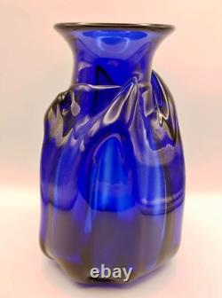 Vintage Chet Cole BMFA Cobalt Blue Hand Blown Art Glass Vase Signed 8