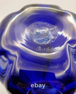 Vintage Chet Cole BMFA Cobalt Blue Hand Blown Art Glass Vase Signed 8