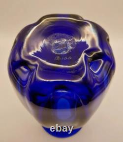 Vintage Chet Cole BMFA Cobalt Blue Hand Blown Art Glass Vase Signed 8