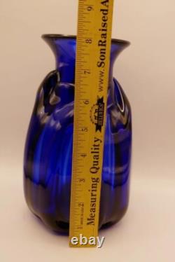 Vintage Chet Cole BMFA Cobalt Blue Hand Blown Art Glass Vase Signed 8