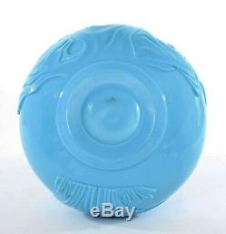 Vintage Chinese Sky Blue Peking Glass Carved Carving Vase Bird Flower