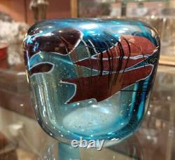 Vintage Claude Morin Vase Thick Glass France Abstract Blue Golden Rare Old 20th