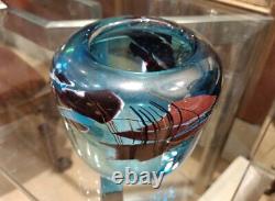 Vintage Claude Morin Vase Thick Glass France Abstract Blue Golden Rare Old 20th