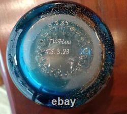 Vintage Claude Morin Vase Thick Glass France Abstract Blue Golden Rare Old 20th