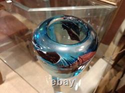 Vintage Claude Morin Vase Thick Glass France Abstract Blue Golden Rare Old 20th