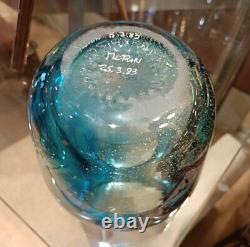 Vintage Claude Morin Vase Thick Glass France Abstract Blue Golden Rare Old 20th