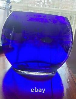 Vintage Cobalt Blue Art Glass Mantel Sideboard Vase Large 1/2 Sphere
