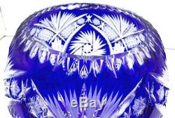 Vintage Cobalt Blue Bohemian Czech Cut to Clear large rose bowl 8 Vase