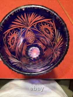 Vintage Cobalt Blue Cut To Clear Bohemian Crystal Vase 10 x 4.75 Beautiful