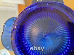 Vintage Cobalt Blue Fenton Milk Glass Ruffle Basket With Handle