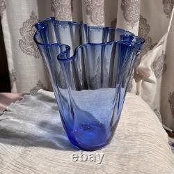 Vintage Cobalt Blue Glass Handkerchief Vase by Alicja Poland Ruffled Edge