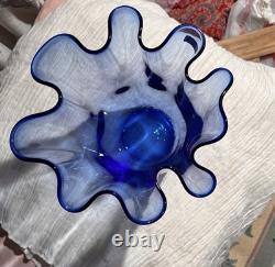 Vintage Cobalt Blue Glass Handkerchief Vase by Alicja Poland Ruffled Edge