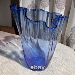 Vintage Cobalt Blue Glass Handkerchief Vase by Alicja Poland Ruffled Edge