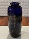 Vintage Cobalt Blue Glass Vase with Gold Etched Floral Swag Decoration