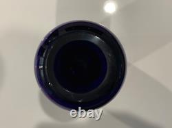 Vintage Cobalt Blue Glass Vase with Gold Etched Floral Swag Decoration