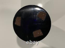 Vintage Cobalt Blue Glass Vase with Gold Etched Floral Swag Decoration