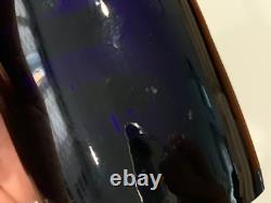 Vintage Cobalt Blue Glass Vase with Gold Etched Floral Swag Decoration