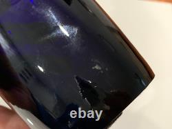 Vintage Cobalt Blue Glass Vase with Gold Etched Floral Swag Decoration