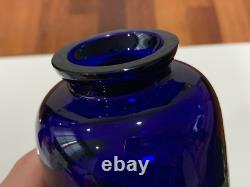 Vintage Cobalt Blue Glass Vase with Gold Etched Floral Swag Decoration