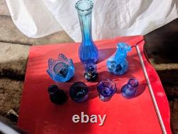 Vintage Cobalt Blue Pressed Glass Lot 8 Peice Bundle
