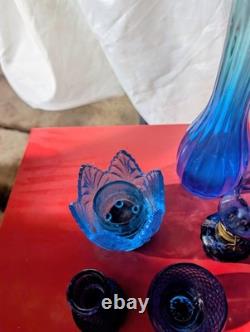 Vintage Cobalt Blue Pressed Glass Lot 8 Peice Bundle