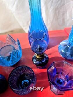 Vintage Cobalt Blue Pressed Glass Lot 8 Peice Bundle