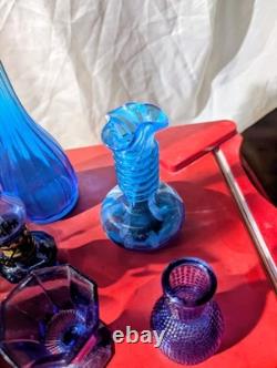 Vintage Cobalt Blue Pressed Glass Lot 8 Peice Bundle