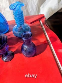 Vintage Cobalt Blue Pressed Glass Lot 8 Peice Bundle
