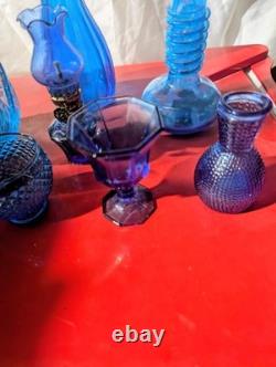 Vintage Cobalt Blue Pressed Glass Lot 8 Peice Bundle