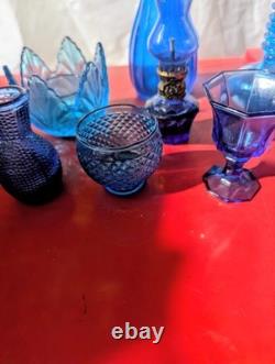 Vintage Cobalt Blue Pressed Glass Lot 8 Peice Bundle