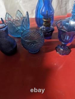 Vintage Cobalt Blue Pressed Glass Lot 8 Peice Bundle