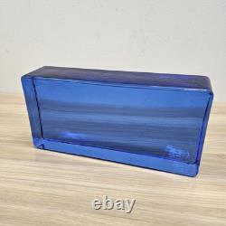 Vintage Cobalt Blue Rectangular Glass Block Modern Art Deco Heavy Decor 9x4x2