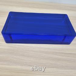 Vintage Cobalt Blue Rectangular Glass Block Modern Art Deco Heavy Decor 9x4x2