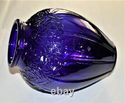 Vintage Cobalt Blue Ribbed & Raised Embossed Floral Pattern Glass Vase 12 Tall