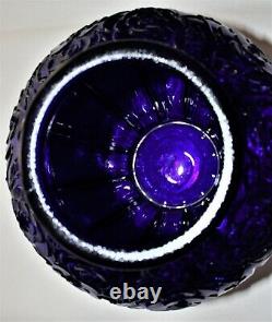 Vintage Cobalt Blue Ribbed & Raised Embossed Floral Pattern Glass Vase 12 Tall