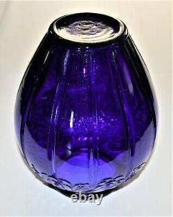 Vintage Cobalt Blue Ribbed & Raised Embossed Floral Pattern Glass Vase 12 Tall