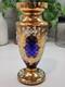 Vintage Cobalt Blue Vase Gilded Raised Enamel Flower Pedals Beautiful Glass