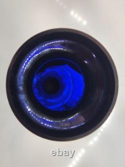 Vintage Cobalt Blue Vase Gilded Raised Enamel Flower Pedals Beautiful Glass