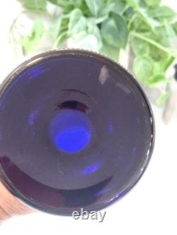 Vintage Cobalt Blue Vase Gilded Raised Enamel Flower Pedals Beautiful Glass