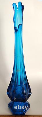 Vintage Cobalt Blue Viking 6 Panel Pedestal Art Glass Swung Vase 17