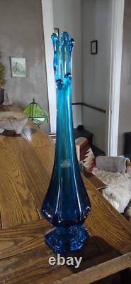 Vintage Cobalt Blue Viking 6 Panel Pedestal Art Glass Swung Vase 17