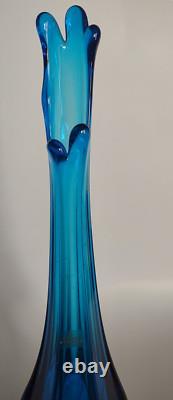 Vintage Cobalt Blue Viking 6 Panel Pedestal Art Glass Swung Vase 17